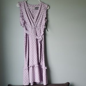 Pink Sleeveless Tie Front Midi Dress